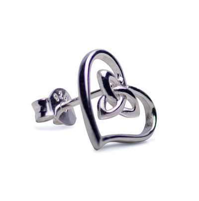 Sterling Silver Tri-Knot Love Heart Stud Earrings | SilverAndGold