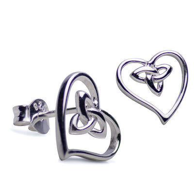 Sterling Silver Tri-Knot Love Heart Stud Earrings | SilverAndGold