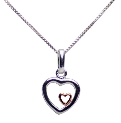 14K Rose Gold Plated Sterling Silver Dual Mother Child Heart Necklace