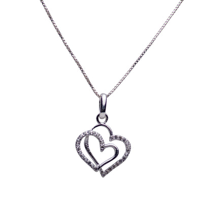 Sterling Silver & Pavé Crystal Dual Hearts Necklace 16 Inch Chain