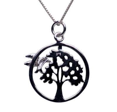 Hummingbird & Tree of Life Rhodium Plated Sterling Silver Necklace