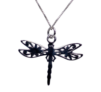 Delicate Dragonfly Rhodium Plated Sterling Silver Pendant Necklace