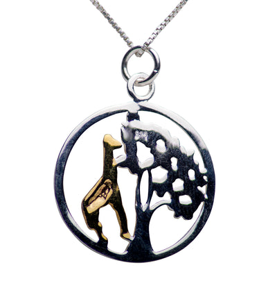 Giraffe Tree of Life 14K Gold Plated Sterling Silver Pendant Necklace