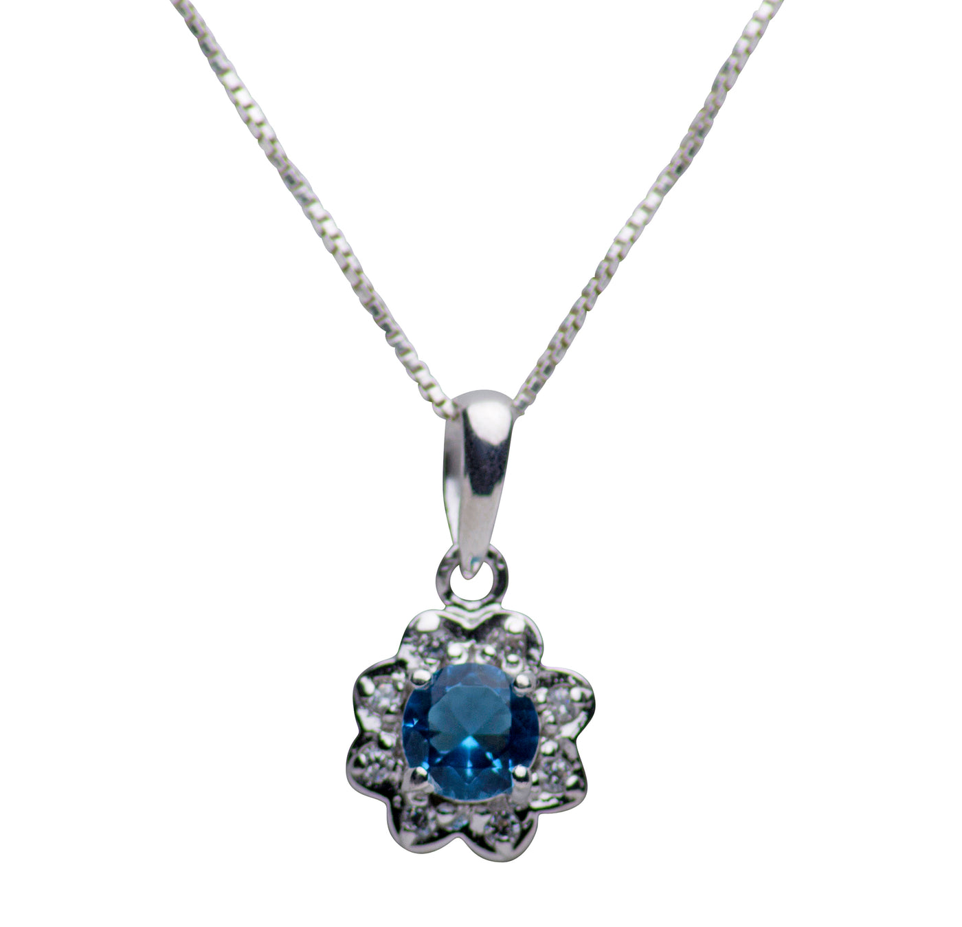 Synthetic Topaz & Clear Cubic Zirconia Flower Pendant Necklace