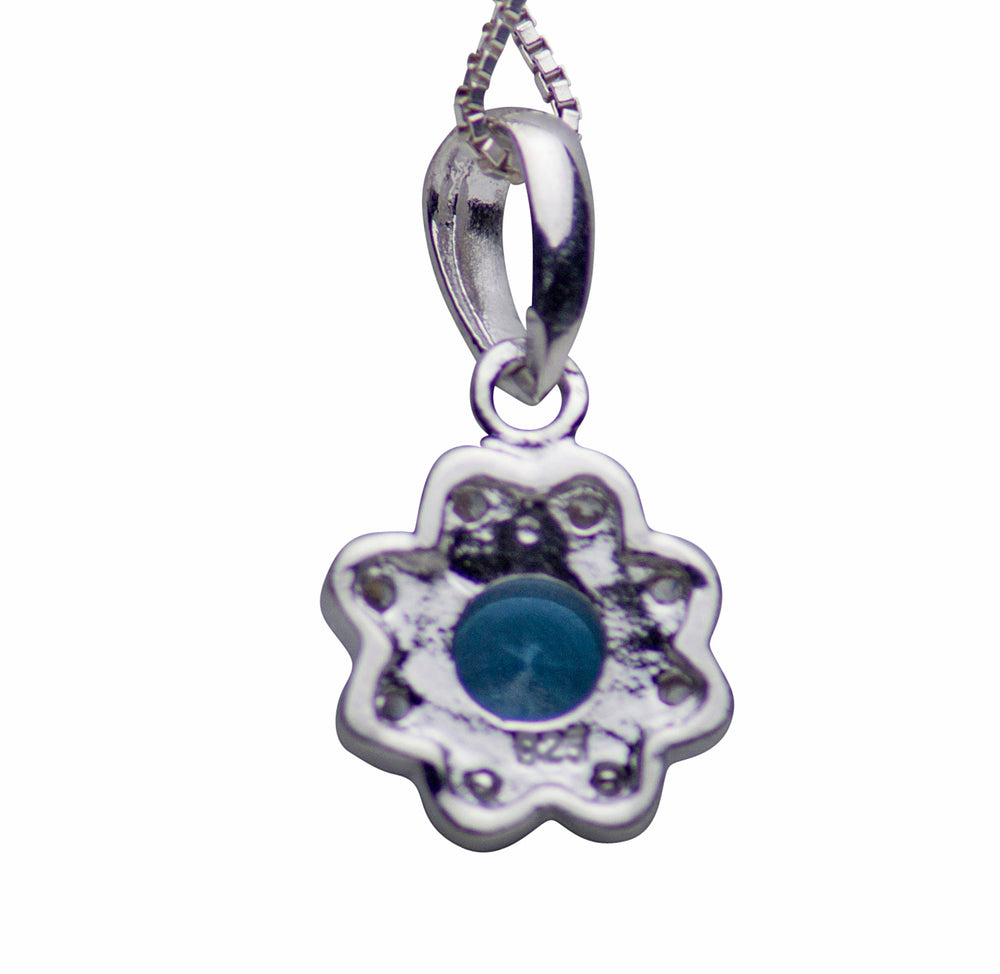 Synthetic Topaz & Clear Cubic Zirconia Flower Pendant Necklace