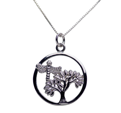 Dragonfly & Tree of Life Rhodium Plated Sterling Silver Necklace