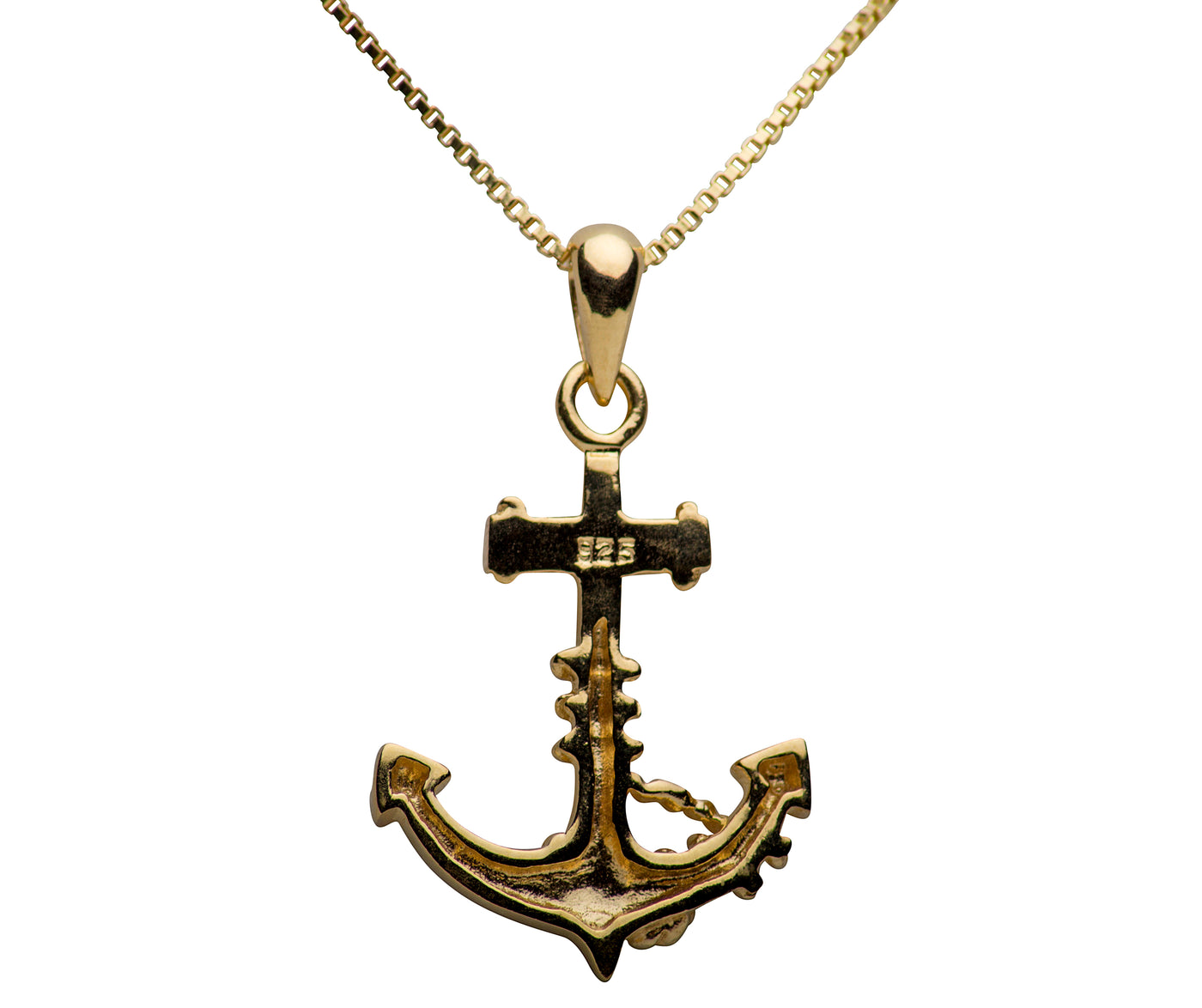 18K Yellow Gold Plated Sterling Silver Anchor Pendant Necklace