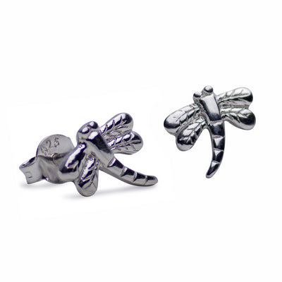 Dragonfly Rhodium Plated Sterling Silver Stud Earrings