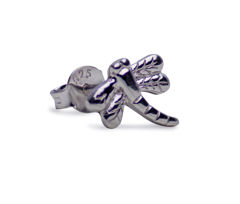 Dragonfly Rhodium Plated Sterling Silver Stud Earrings