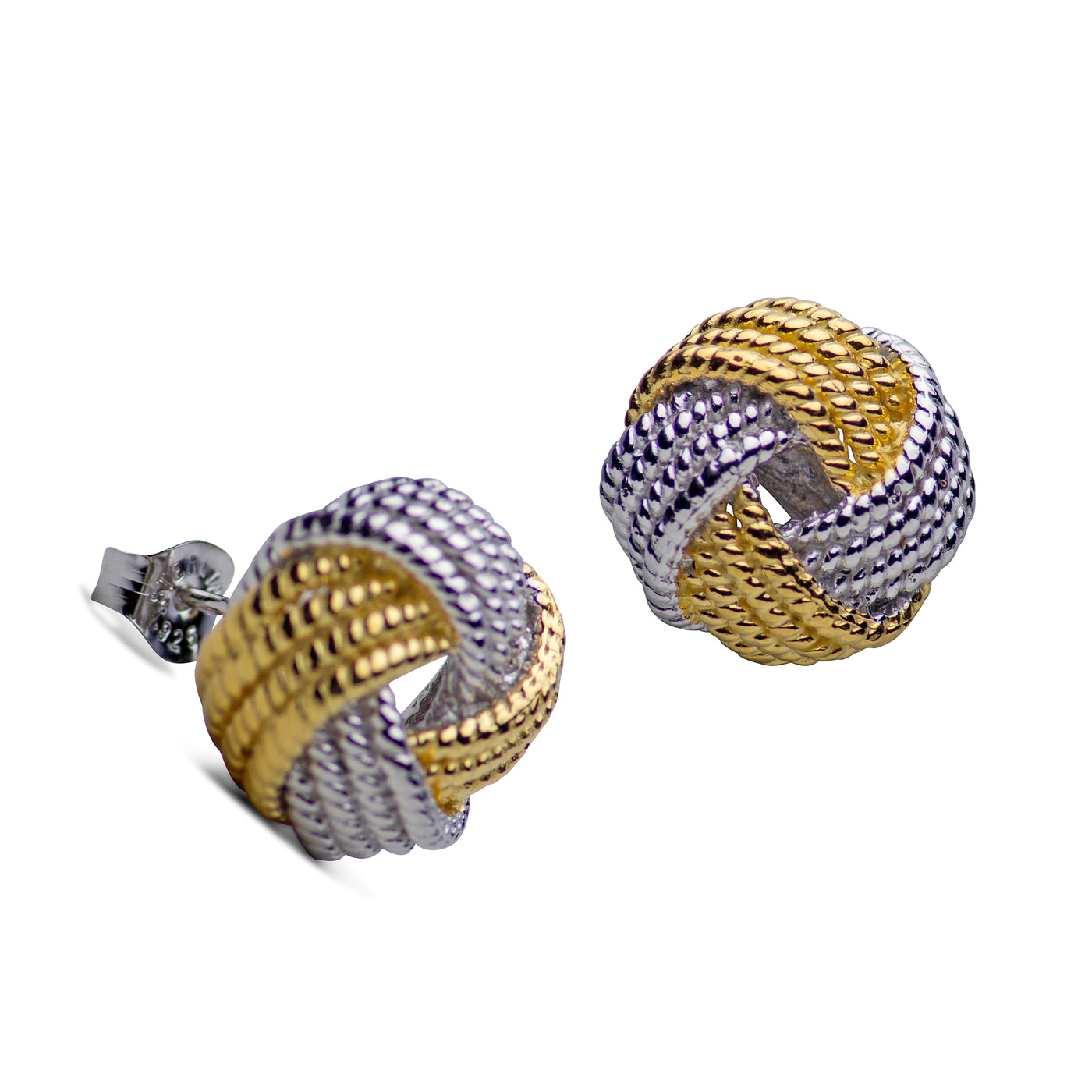 Two Tone 14K Gold & Sterling Love Knot Earrings | SilverAndGold
