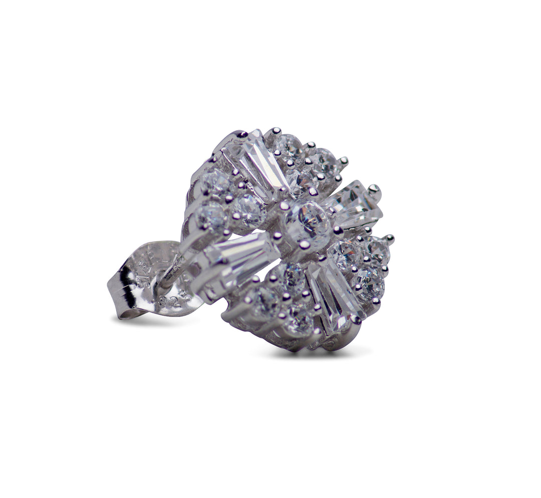 Cubic Zirconia Sunburst Sterling Silver Earrings | SilverAndGold