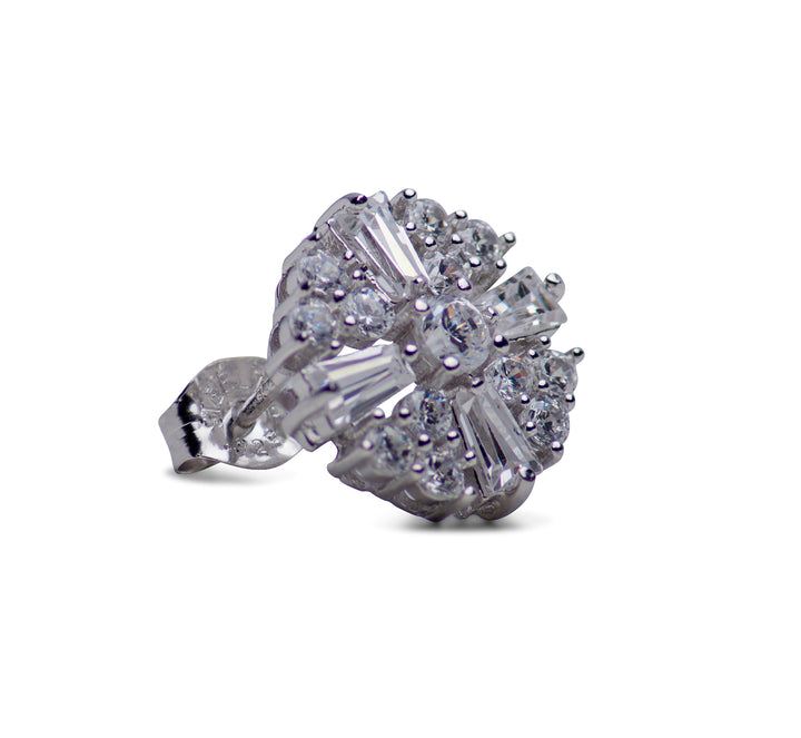 Cubic Zirconia Sunburst Sterling Silver Earrings | SilverAndGold