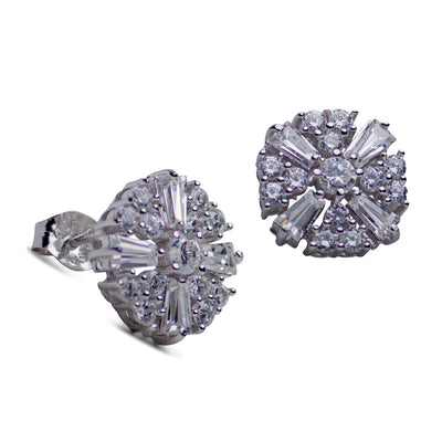 Cubic Zirconia Sunburst Sterling Silver Earrings | SilverAndGold