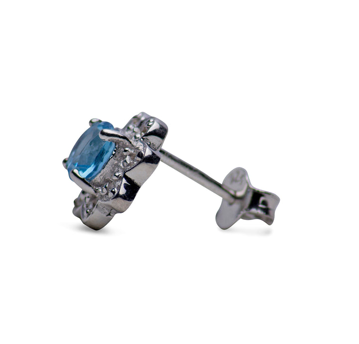 Synthetic Topaz & Clear Cubic Zirconia Flower Stud Earrings