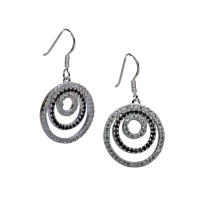 Clear & Black Cubic Zirconia Circles Earrings | SilverAndGold