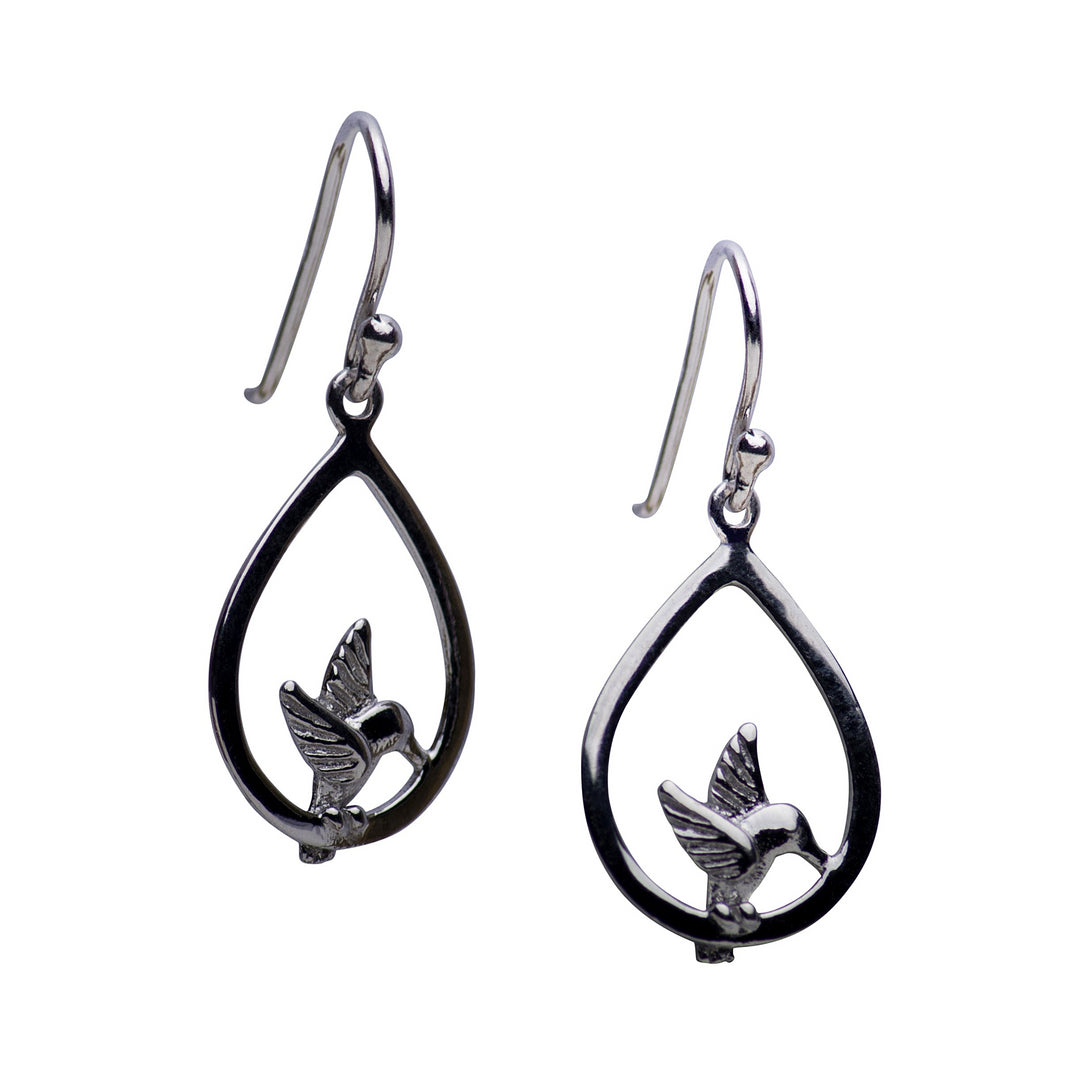 Hummingbird Rhodium Plated Sterling Silver Dangle Earrings