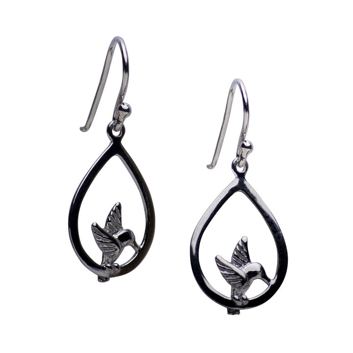 Hummingbird Rhodium Plated Sterling Silver Dangle Earrings