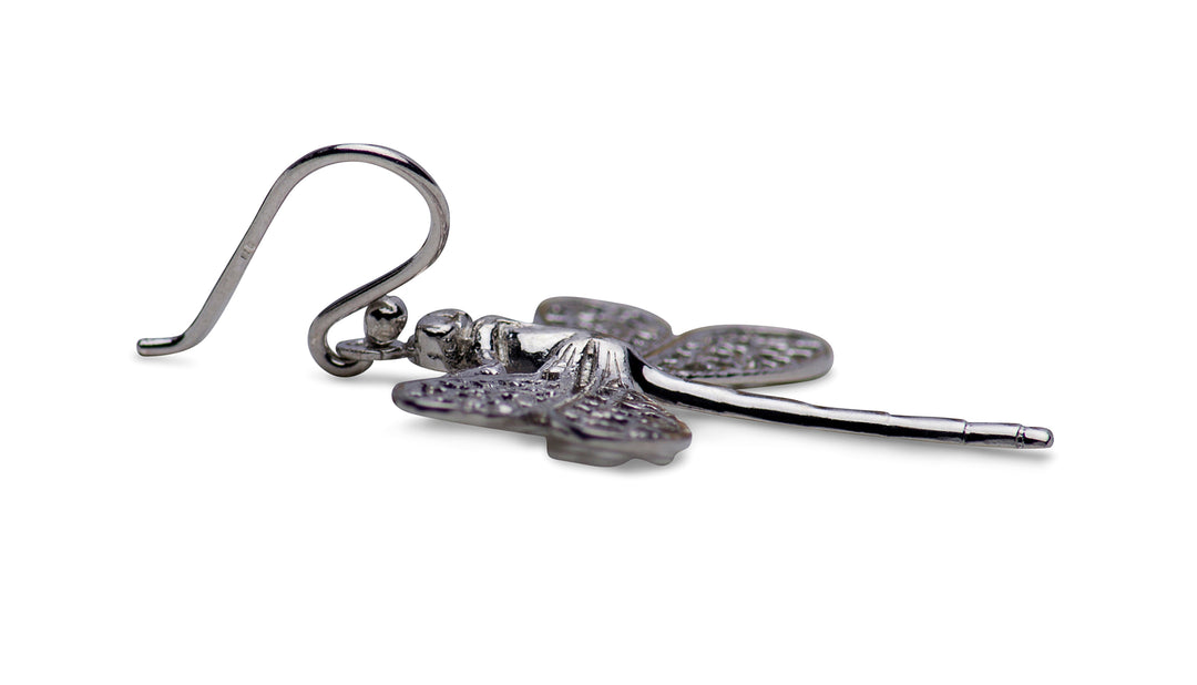 Large Dragonfly Rhodium Plated Sterling Silver Dangle Earrings