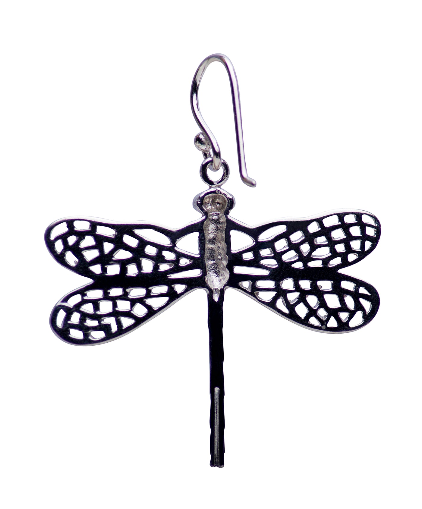 Large Dragonfly Rhodium Plated Sterling Silver Dangle Earrings