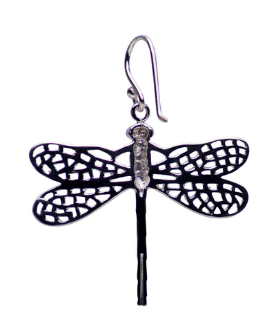 Large Dragonfly Rhodium Plated Sterling Silver Dangle Earrings