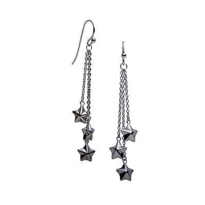 Tri-Star Dangling Sterling Silver Earrings | SilverAndGold
