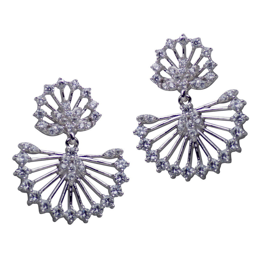 Fan Style Sterling Silver & Cubic Zirconia Earrings | SilverAndGold
