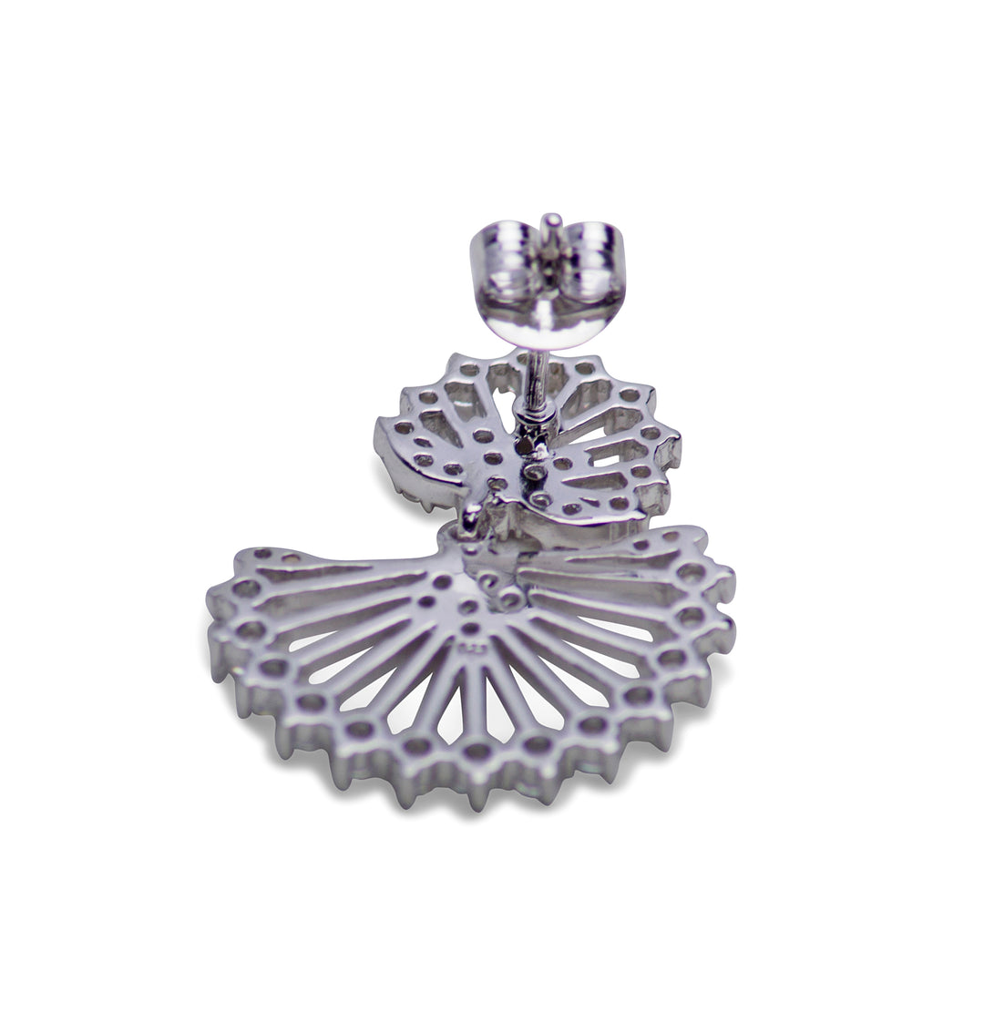 Fan Style Sterling Silver & Cubic Zirconia Earrings | SilverAndGold