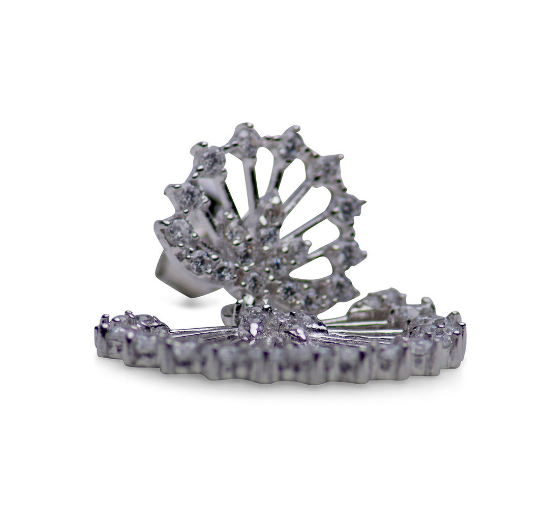 Fan Style Sterling Silver & Cubic Zirconia Earrings | SilverAndGold
