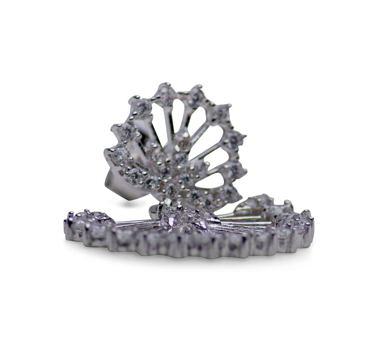 Fan Style Sterling Silver & Cubic Zirconia Earrings | SilverAndGold