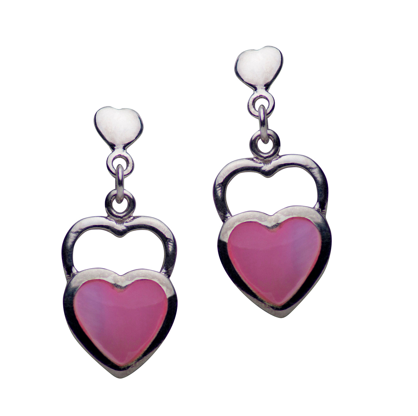 Double Heart Pink Mother of Pearl Sterling Silver Earrings