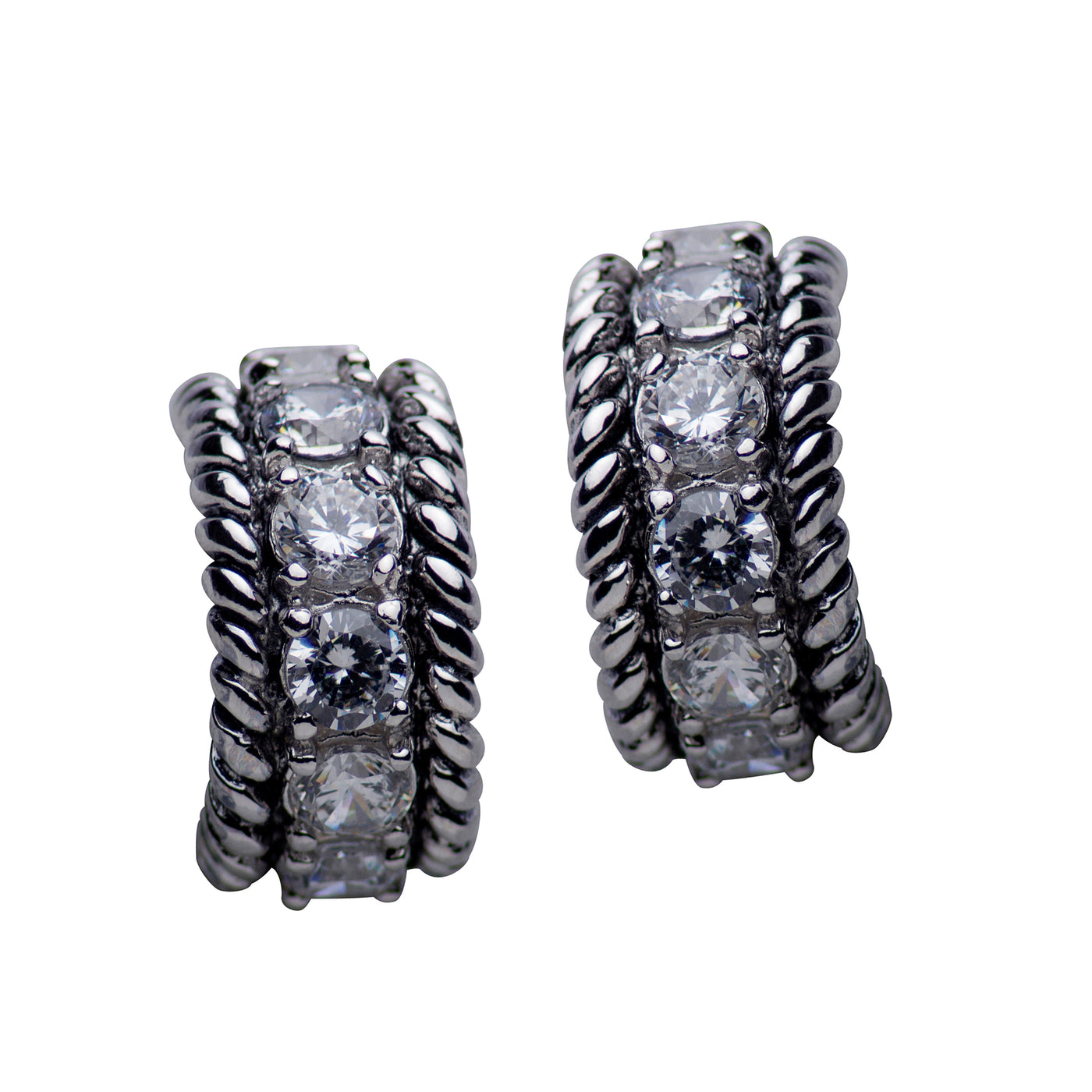 Cubic Zirconia & Twist Sterling Silver Earrings | SilverAndGold