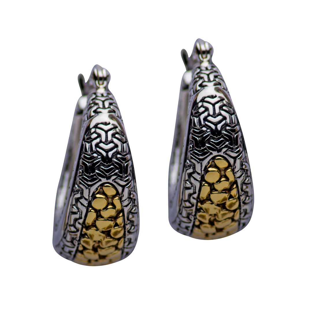 14K Gold & Silver Patterned Earrings | SilverAndGold