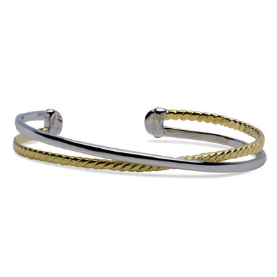 Two Tone Crossover Sterling Silver Bangle