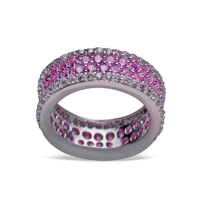 Pink & Clear Cubic Zirconia in Rhodium Plated Sterling Silver Ring