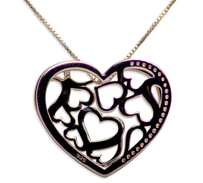 14K Rose Gold Plated Sterling Silver 3D Hearts Pendant Necklace
