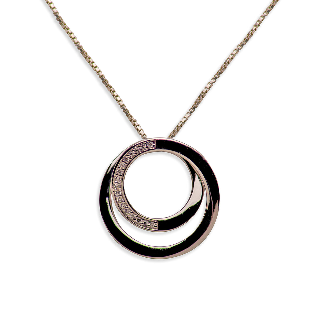 3D Infinity Circle Rhodium Plated Sterling Silver Pendant Necklace