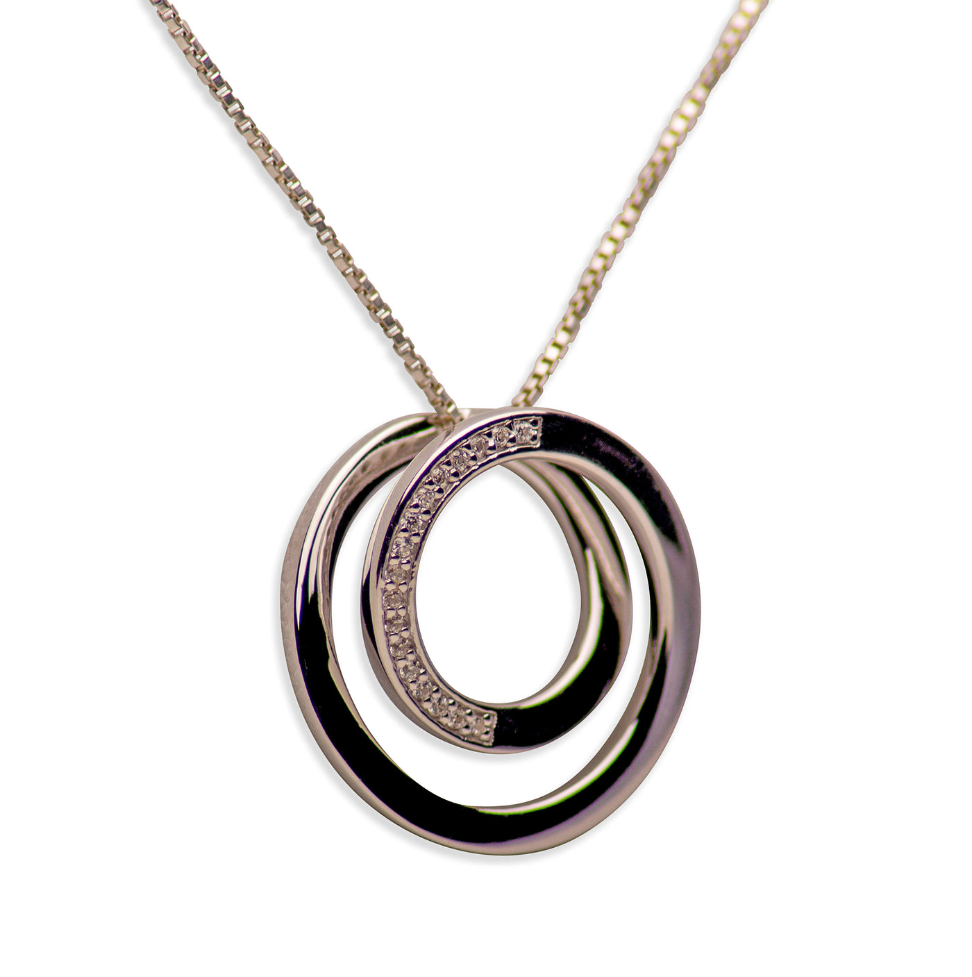 3D Infinity Circle Rhodium Plated Sterling Silver Pendant Necklace