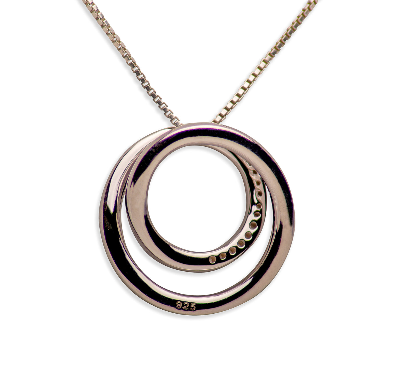 3D Infinity Circle Rhodium Plated Sterling Silver Pendant Necklace