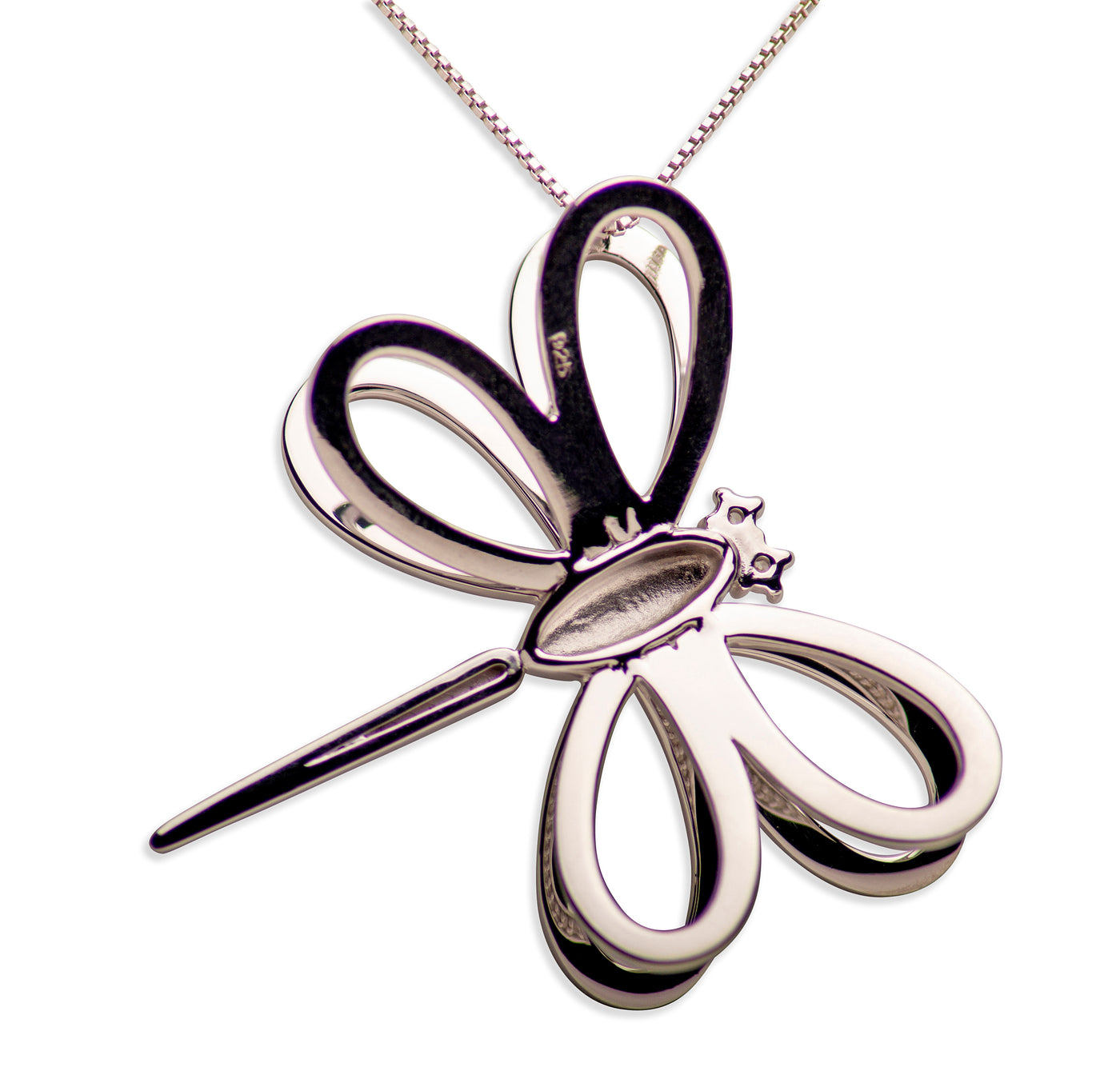 3D Dragonfly Rhodium Plated Sterling Silver Pendant Necklace