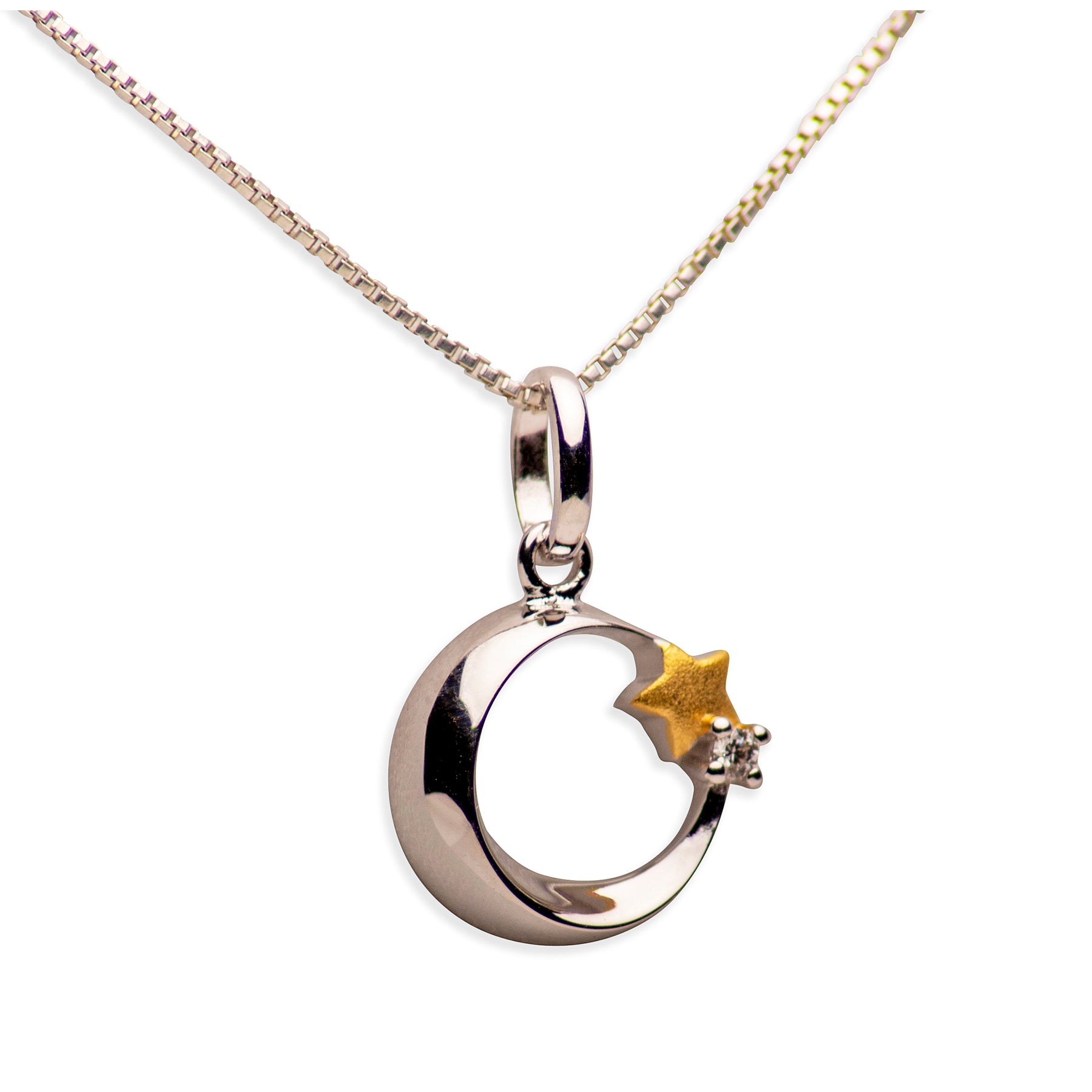 14K Gold Plated Sterling Silver 3D Moon & Start Pendant Necklace ...
