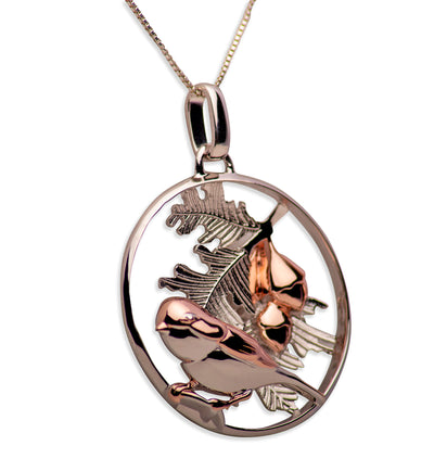 14K Rose Gold Plated Sterling Silver 3D Bird & Oak Leaves Necklace