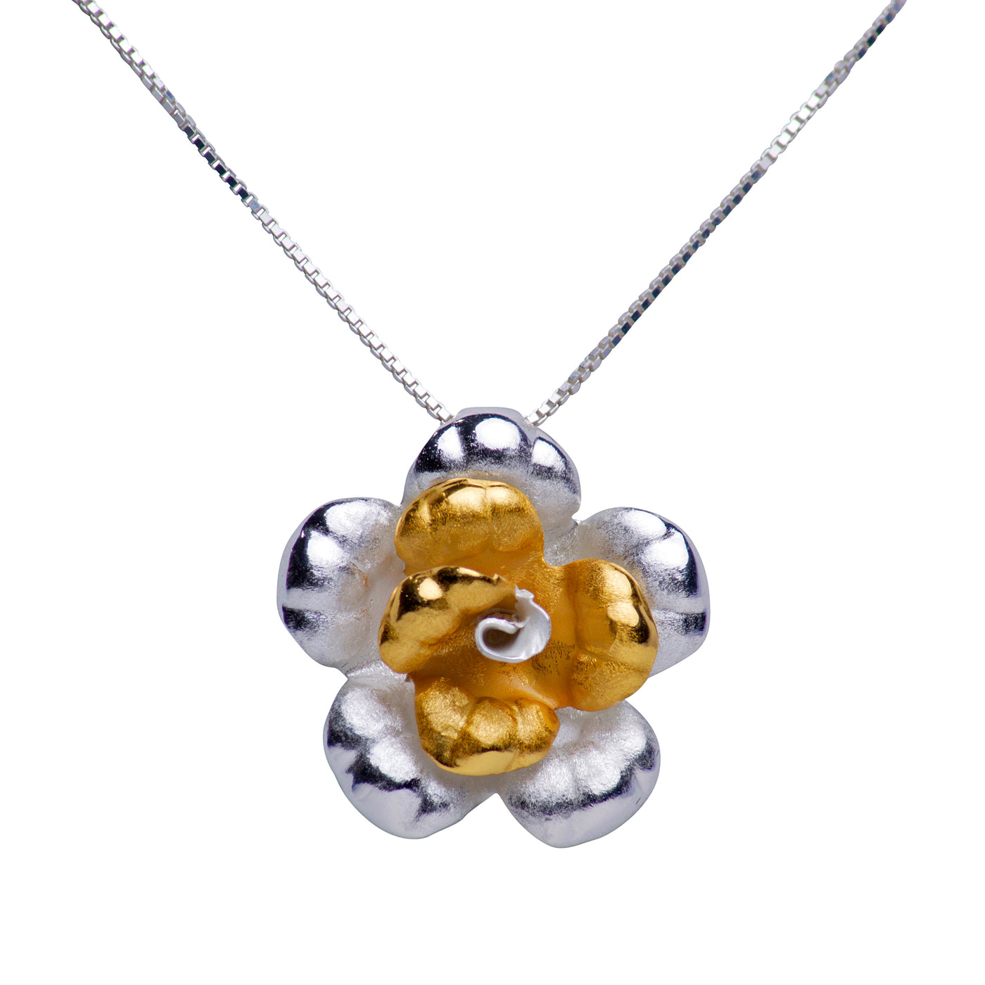 Blooming Floral Pendant Matte Finish 18K Gold Plated Sterling Silver