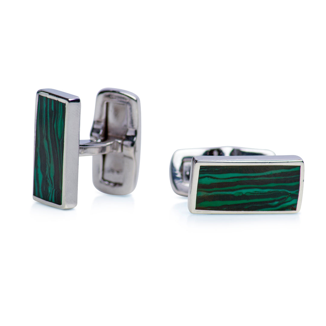Created Malachite Sterling Silver Cufflinks | SilverAndGold