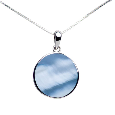 Blue Mother of Pearl Sterling Silver Tree of Life Pendant Necklace