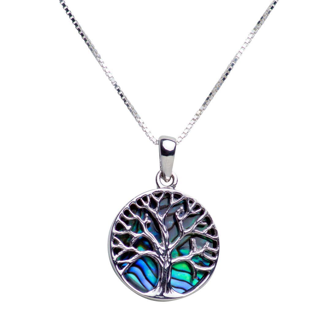 Sterling Silver Tree of Life Pendant Necklace with Abalone Accent