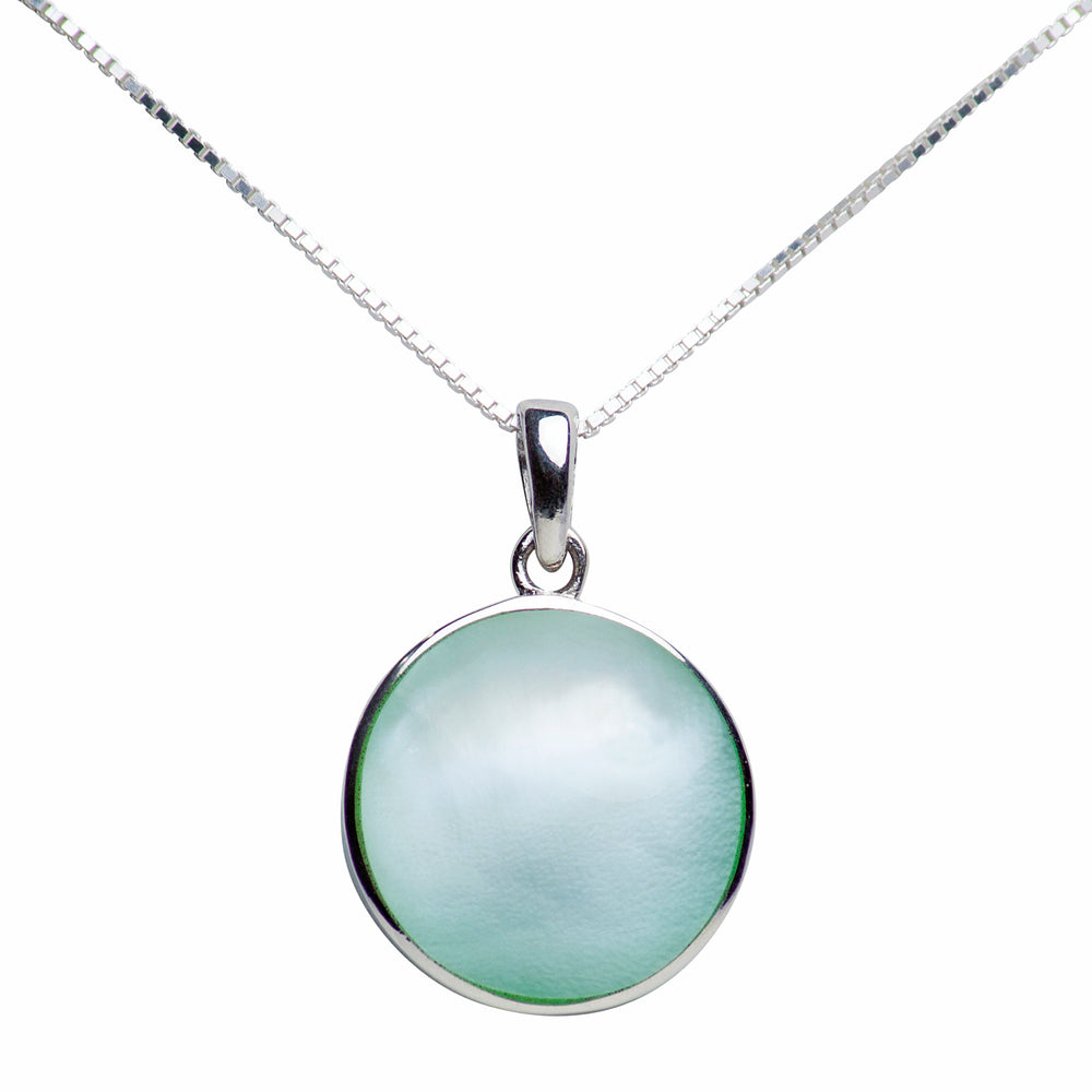 Green Mother of Pearl Sterling Silver Tree of Life Pendant Necklace