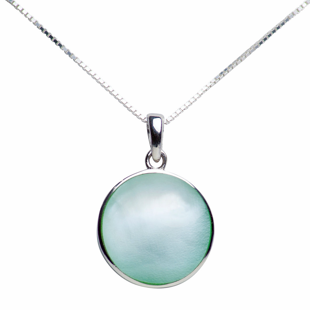 Green Mother of Pearl Sterling Silver Tree of Life Pendant Necklace