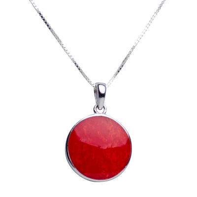 Created Red Coral Accented Silver Tree of Life Pendant Necklace