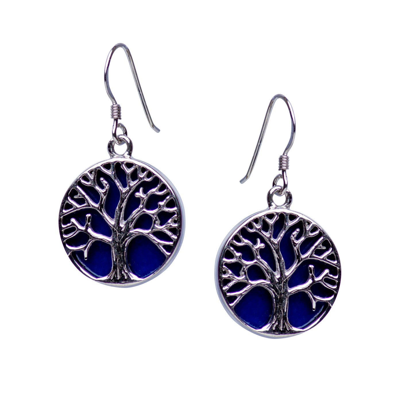 Tree of Life Earrings with Created Lapis Accent | SilverAndGold