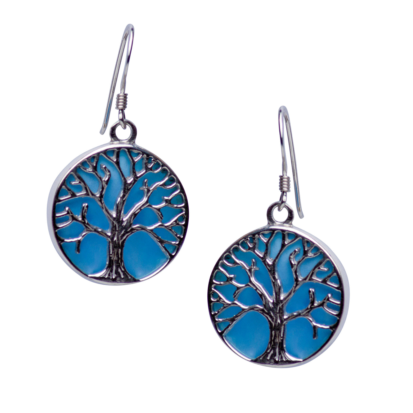 Tree of Life Earrings with Blue Mother of Pearl Accent | SilverAndGold
